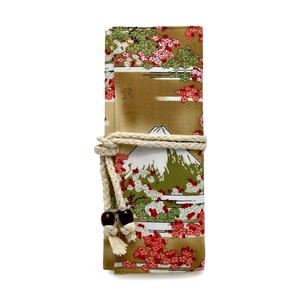 Canvas Makeup Roll-Up Brush Holder in Traditional Japanese Print Multicolor NWOT